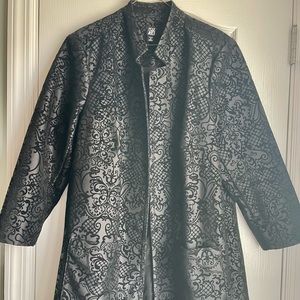 Roz&Ali plus size 1X black and felt filigree dress jacket, midlength, 3/4 sleeve